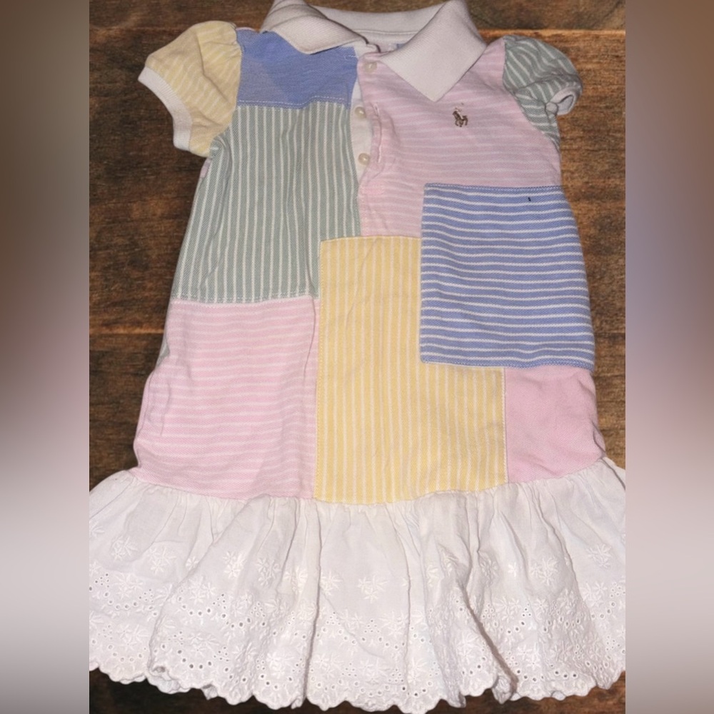 Ralph Lauren Pastel Patchwork Polo Dress in Pink, Yellow, Blue, Green, White